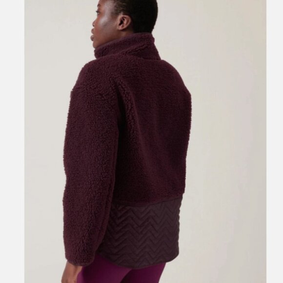 Athleta Burgundy Cozy Sherpa Snap Jacket Sweatshirt Size M - Picture 2 of 14